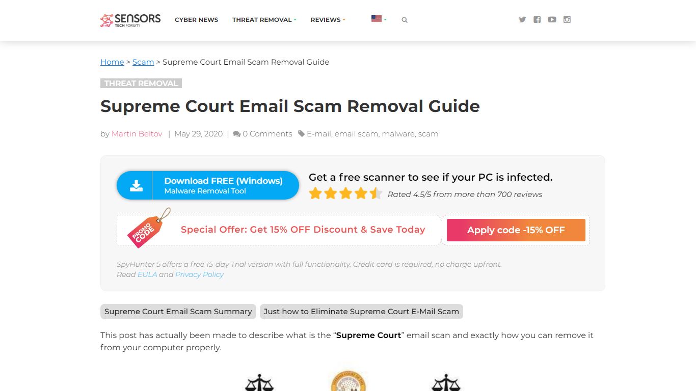Supreme Court Email Scam Removal Guide - sensorstechforum.com